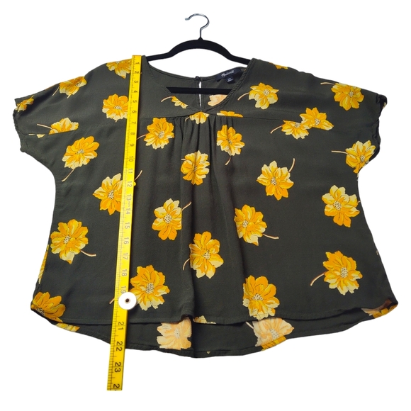 Madewell Rhyme Top Womens XXS Oversized Relaxed Green Gold Floral Crepe V-Neck - Picture 6 of 7